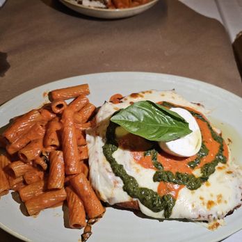 Giovanni's Brooklyn Eats - Chicken Vodka Parmesan with fresh burrata mozarella, basil pesto and rigatoni pasta.. - Italian Near Me - Brooklyn, New York