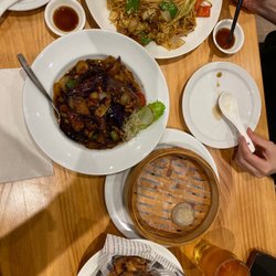 The Bund Shanghai Cuisine & Bar - Double cooked pork noodles, eggplant, pork soup dumpling, fried squid