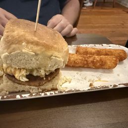 hash brown sticks and breakfast sandwich