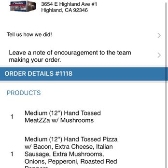 Domino's Pizza - My order - Pizza Near Me - Highland, California