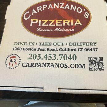 Carpanzano's Pizzeria - The pizza box with info - Pizza Near Me - Guilford, Connecticut Carpanzano's Pizzeria - The pizza box with info - Pizza Near Me - Guilford, Connecticut