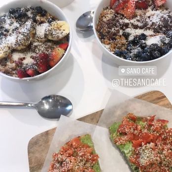 Sano Cafe - Island açaí bowl, banana nut butter bowl, and avocado toast with wild cured salmon added on top! So yummm! - Salad Near Me - Mercer Island, Washington Sano Cafe - Island açaí bowl, banana nut butter bowl, and avocado toast with wild cured salmon added on top! So yummm! - Salad Near Me - Mercer Island, Washington