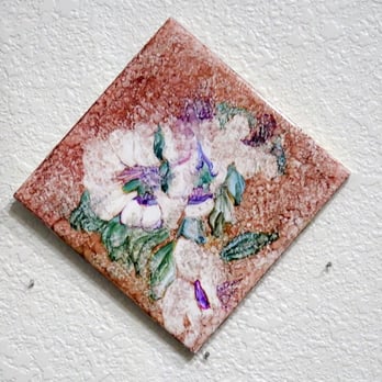 Alcohol Ink Designs - Apple Blossom,  Ceramic Tile hand painted with alcohol ink. hang on wall or put on easel.  size 6x6, $20 - Art Classes Near Me