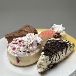 Oreo slice, raspberry slice, chocolate peanut butter slice, white chocolate raspberry mini