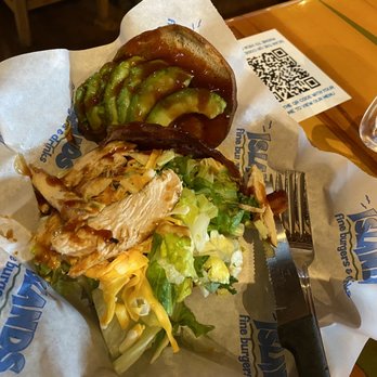 Islands Restaurant - Chicken club wrap on a gluten-free bun. - Burgers Near Me - Carlsbad, California