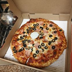 Jet's Pizza - Hand tossed ham and black olive pizza, for the parents, they were very pleased!