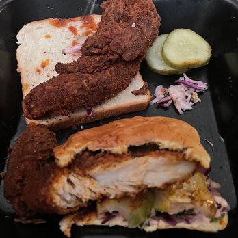 Dave's Hot Chicken - a chicken sandwich and a pickle - Chicken Shop Near Me - Albany, New York