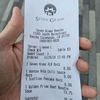 Seven Grams - check please - Chinese Near Me - Rancho Cucamonga, California