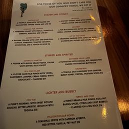 Cocktail menu Cocktail menu