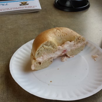 Jake's Bagels - Rye bagel with salsa cream cheese. - Bakeries Near Me - Aurora, Illinois Jake's Bagels - Rye bagel with salsa cream cheese. - Bakeries Near Me - Aurora, Illinois