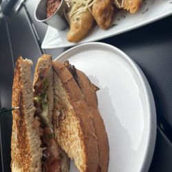 The Galley Restaurant - BLT and pipping hot ricotta cheese stuffed deep fried zucchini! Amazing flavorful and fresh.