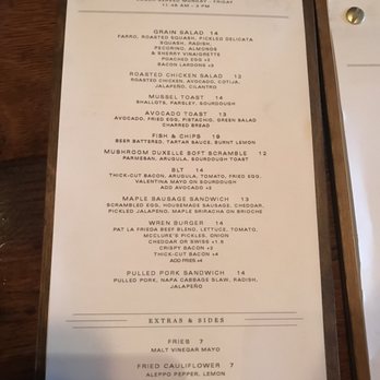 The Wren - Lunch menu at The Wren - Bars Near Me - New York, New York The Wren - Lunch menu at The Wren - Bars Near Me - New York, New York