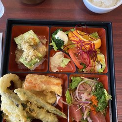 Crystal Fish - Veggie tempura, firecracker roll, tuna poki bento box