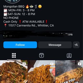 Mongolian Hot Grill - Their Instagram says they open at 12 on Saturday's - Mongolian Near Me - Whittier, California Mongolian Hot Grill - Their Instagram says they open at 12 on Saturday's - Mongolian Near Me - Whittier, California