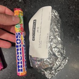 This burrito is tiny. It's smaller than the palm of my hand (which isn't even that big).