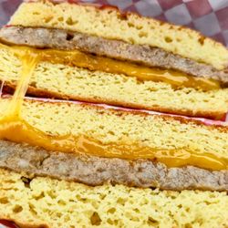 Sausage and Cheddar on Plain bread.