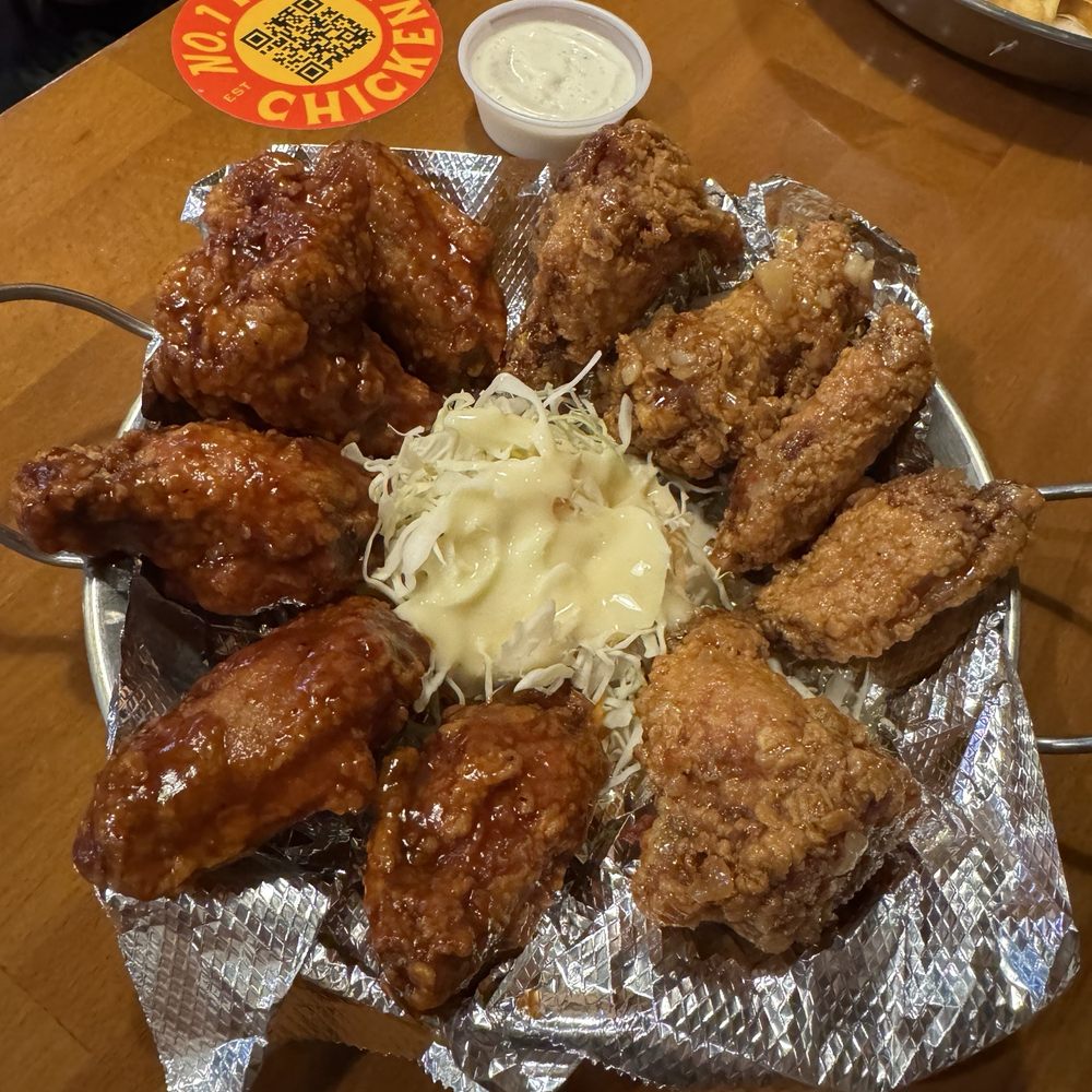 No.1 Plus Chicken - Mango BBQ (L) & Honey Garlic (R) Breaded 10 Piece Chicken Wings - Korean Near Me - Dallas, Texas No.1 Plus Chicken - Mango BBQ (L) & Honey Garlic (R) Breaded 10 Piece Chicken Wings - Korean Near Me - Dallas, Texas