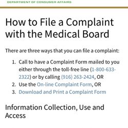 Specialty Eye Care - Northridge - Instructions to file a formal complaint with medical board