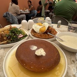 Chicken & Waffles, Chef's Omelette, golden pancakes Chicken & Waffles, Chef's Omelette, golden pancakes