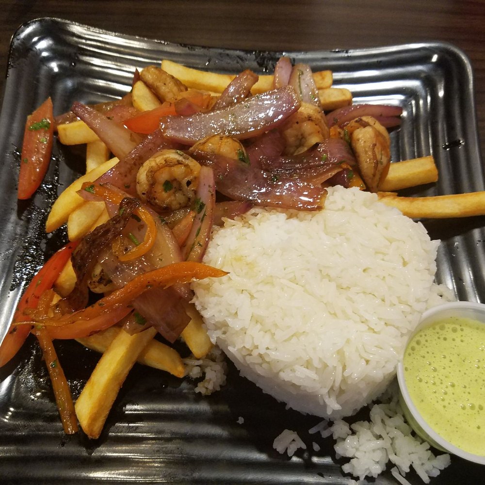 Red Panka - My sister had a shrimp plate with white rice and fries. Pretty good also. Not pictured is their plantains which are amazing as well. - Peruvian Near Me - Redlands, California