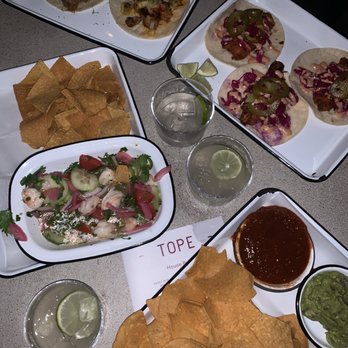 Tope - Assorted tacos, shrimp ceviche, chips w/ salsa + guacamole - Bars Near Me - Portland, Oregon Tope - Assorted tacos, shrimp ceviche, chips w/ salsa + guacamole - Bars Near Me - Portland, Oregon