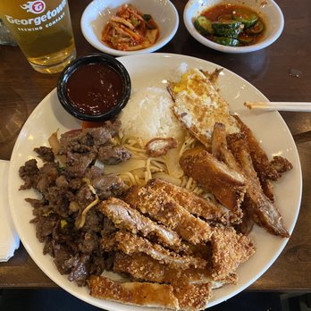 Iron Pot - Lunch Plate with Bulgogi, Chicken Katsu and Egg - Korean Near Me - Kent, Washington Iron Pot - Lunch Plate with Bulgogi, Chicken Katsu and Egg - Korean Near Me - Kent, Washington