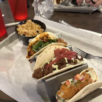 The Taco Stache - The Rich Uncle - Beef Barbacoa Taco, The Fisherman - Baja Fish Taco, El Bandito - Al Pastor Taco - Mexican Near Me - Pooler, Georgia