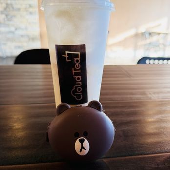 Cloud Tea - Mango Milk Tea with Milk Cap and my Bear  ( I put my headphones in em') - Coffee & Tea Near Me - Las Vegas, Nevada