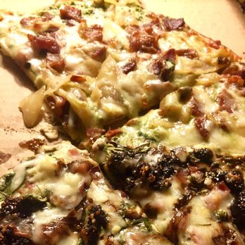 AJ's Wood Grill Pizza - The fig, cheese, and onions ... and prosciutto on half - Pizza Near Me - Kittery, Maine