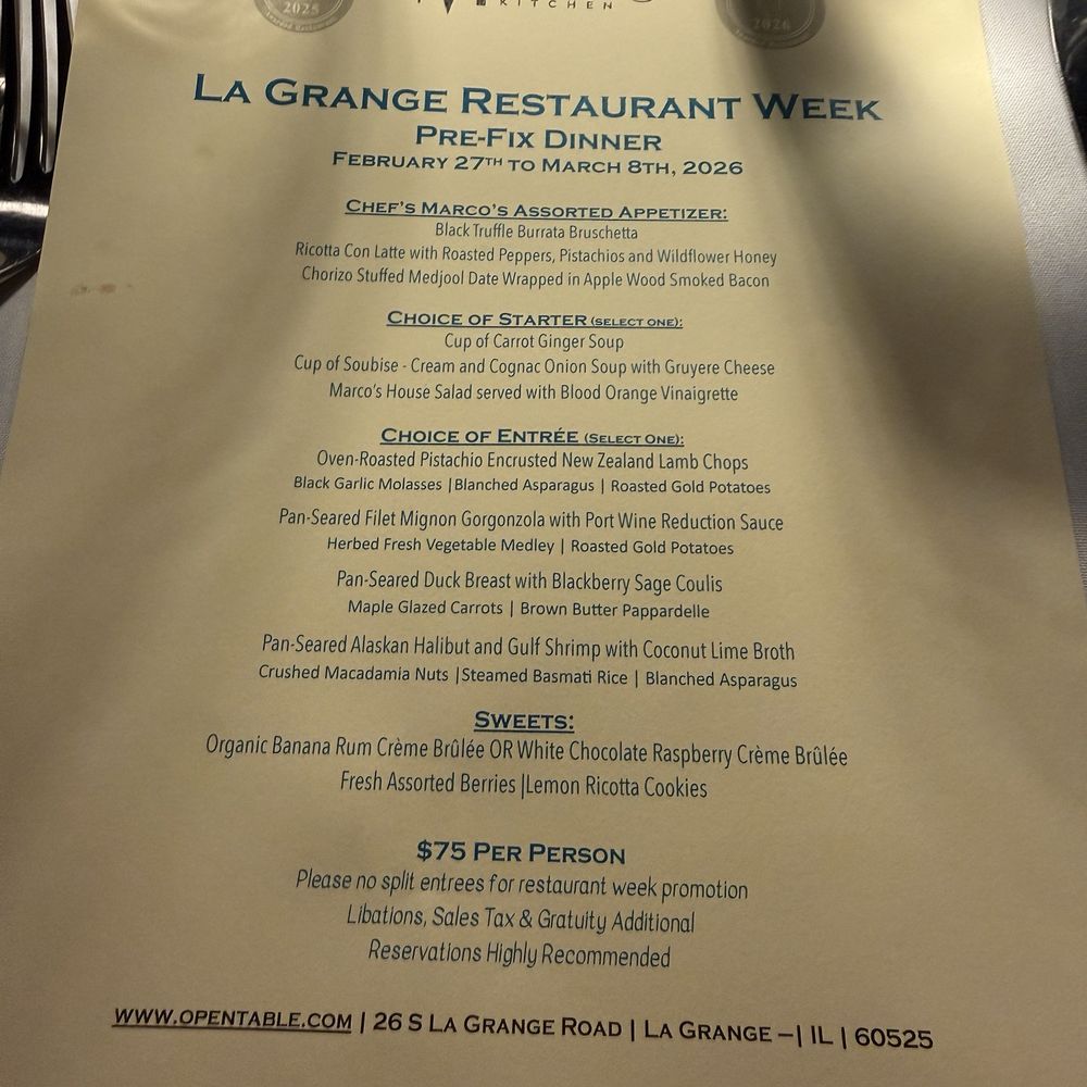 Marco's Kitchen - Restaurant Week 2026 menu. - French Near Me - La Grange, Illinois