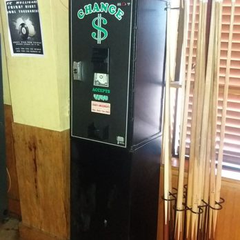 Mulligans - a black refrigerator with a bunch of baseball bats - Pool Halls Near Me - North Charleston, South Carolina