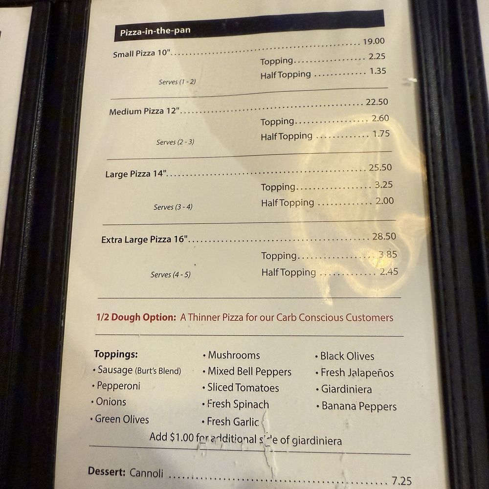 Burt's Place - Menu - Pizza Near Me - Morton Grove, Illinois
