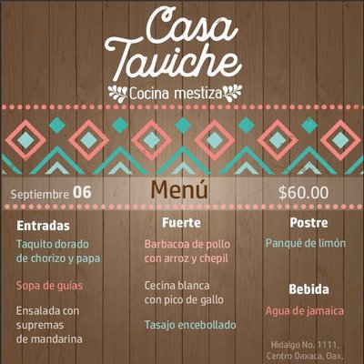 Menu photo 8 Casa Taviche Oaxaca, OAX Menu photo 8 Casa Taviche Oaxaca, OAX