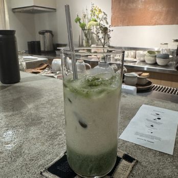 Tearoom By Calmplex - Sweet corn matcha latte iced with oat milk - Coffee & Tea Near Me - New York, New York Tearoom By Calmplex - Sweet corn matcha latte iced with oat milk - Coffee & Tea Near Me - New York, New York