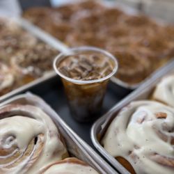 Just Cinnamon - Iced Latte and Traditional Roll