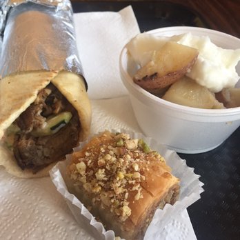 Wrap It Up - Mixed gyro combo with roasted potatoes + baklava! - Mediterranean Near Me - Reno, Nevada Wrap It Up - Mixed gyro combo with roasted potatoes + baklava! - Mediterranean Near Me - Reno, Nevada