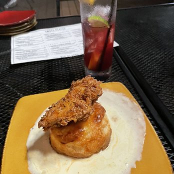 Bourbon & Baker - Fried chicken and biscuit in gravy. Yum - Cocktail Bars Near Me - Manhattan, Kansas Bourbon & Baker - Fried chicken and biscuit in gravy. Yum - Cocktail Bars Near Me - Manhattan, Kansas