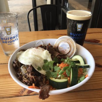 Nobi Public House - Pork Vermicelli with a fried egg and Stout that was on draught - Gastropubs Near Me - Webster, Texas