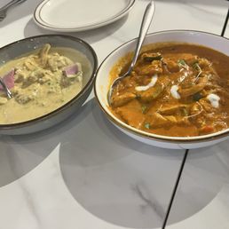 Butter Chicken on the right. Korma on the left side.