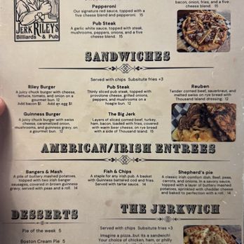 Jerk Riley’s Billiards and Irish Pub - Menu - Irish Pub Near Me - Ashland, Kentucky Jerk Riley’s Billiards and Irish Pub - Menu - Irish Pub Near Me - Ashland, Kentucky