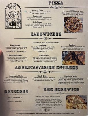 Menu photo 2 Jerk Riley’s Billiards and Irish Pub Ashland, KY Menu photo 2 Jerk Riley’s Billiards and Irish Pub Ashland, KY