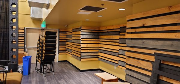 Custom built acoustic theater panels for B Street Theater - Very fun project, with a ton of challenges. I was in charge of all stages of design, custom building and installation of the panels. I had an
amazing help from Sean in getting bad boys stained and hung! Custom built acoustic theater panels for B Street Theater - Very fun project, with a ton of challenges. I was in charge of all stages of design, custom building and installation of the panels. I had an
amazing help from Sean in getting bad boys stained and hung!