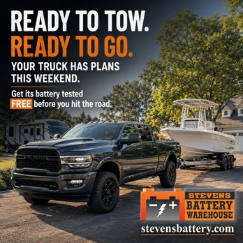 Stevens Battery Warehouse - Your truck has big plans this weekend Don't let a weak battery delay the fun. - Battery Stores Near Me - Annapolis, Maryland Stevens Battery Warehouse - Your truck has big plans this weekend Don't let a weak battery delay the fun. - Battery Stores Near Me - Annapolis, Maryland
