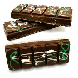 Candy Land - Semi-dark Chocolate Dubai Pistachio Knafeh Bar.  Made, small batch, in house FULL of delicious filling!