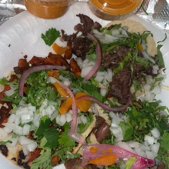 Tacos El Poblano - Al pastor, cabeza and tripas tacos. Habanero sauce was delicious! - Tacos Near Me - Fresno, California Tacos El Poblano - Al pastor, cabeza and tripas tacos. Habanero sauce was delicious! - Tacos Near Me - Fresno, California