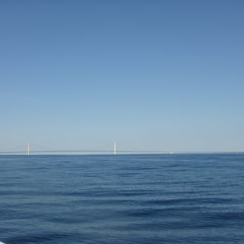 Mackinac Bridge - Mackinac Bridge viewed from Mackinac Island ferry - Landmarks & Historical Buildings Near Me - Saint Ignace, Michigan