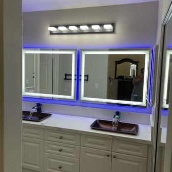 555 Construction - Newly installed double vanity with vessels sinks, new LED mirror lights new fixtures. - General Contractors Near Me - Honolulu, Hawaii
