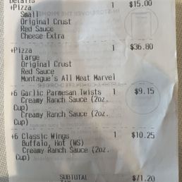 Large pizza $36 Large pizza $36