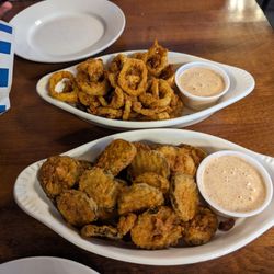 Blue Oak Oyster Bar and Grill - Fried pepperocini (top), Cajun fried pickles (bottom)