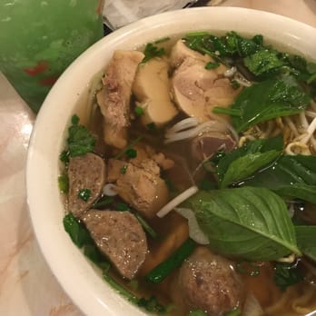 Pho Ve Dem - Pho ga with an order of meatballs included and the refreshing jelly drink. - Vietnamese Near Me - Houston, Texas